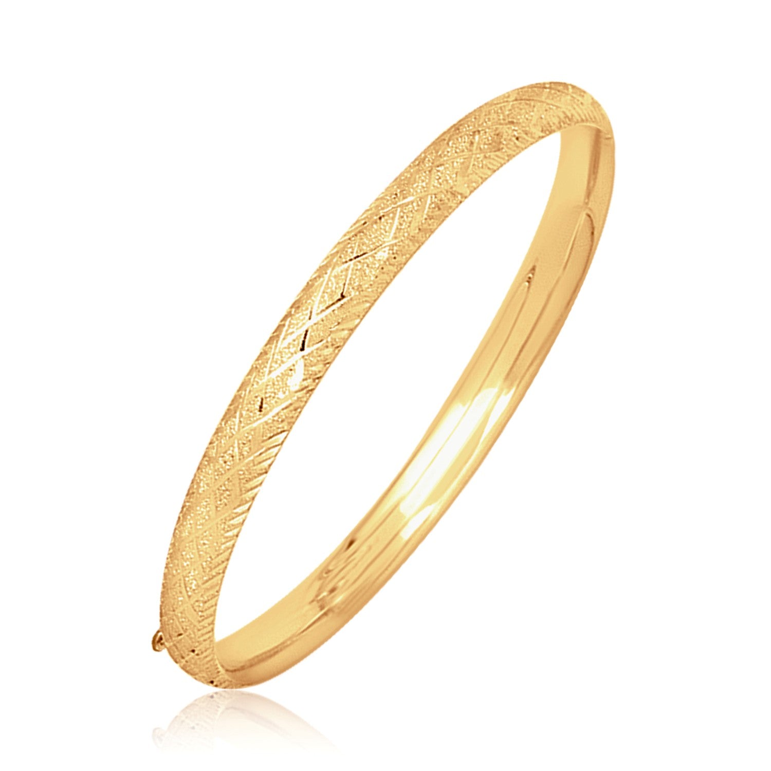 14k Yellow Gold Diamond Carved Bangle (6.00 mm) in a sleek high-contrast midnight luxury editorial style